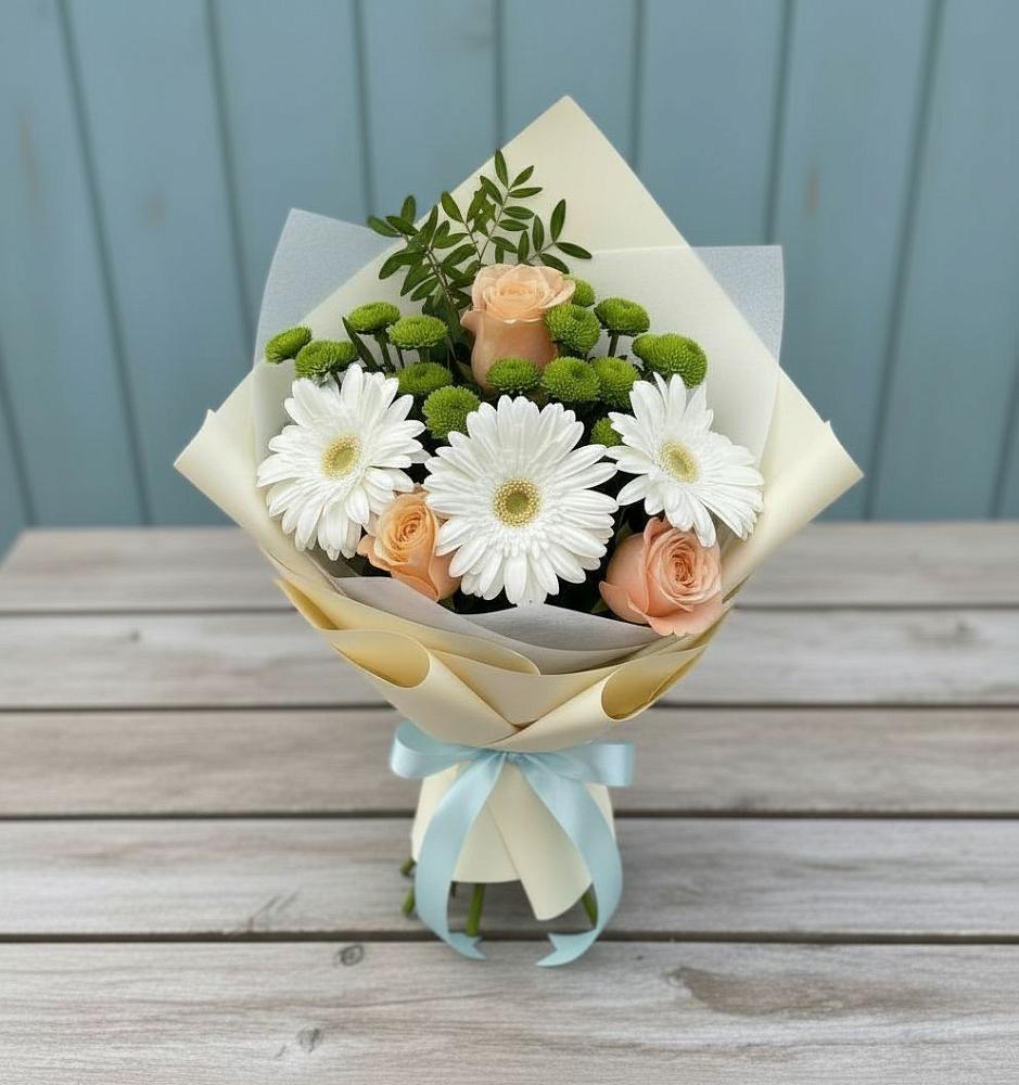 Букет цветов из: Герберы, Розы и Хризантемы в Палласовке