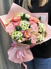 Букет нежные объятья в Палласовке Букет цветов из: Гвоздики, Розы и Хризантемы в Палласовке