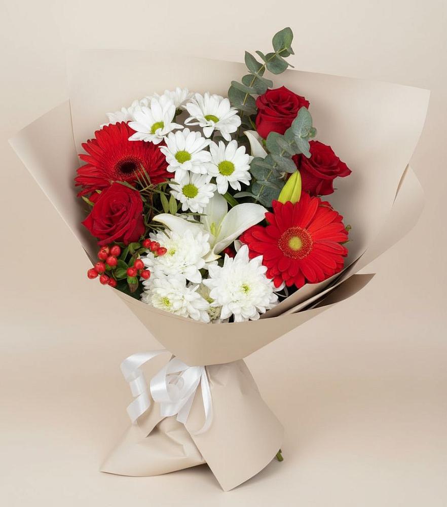 Букет цветов из: Розы, Хризантемы, Герберы и Лилии в Палласовке