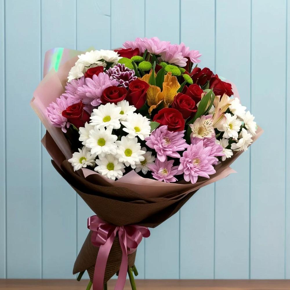 Букет цветов из: Розы, Хризантемы и Альстромерии в Палласовке