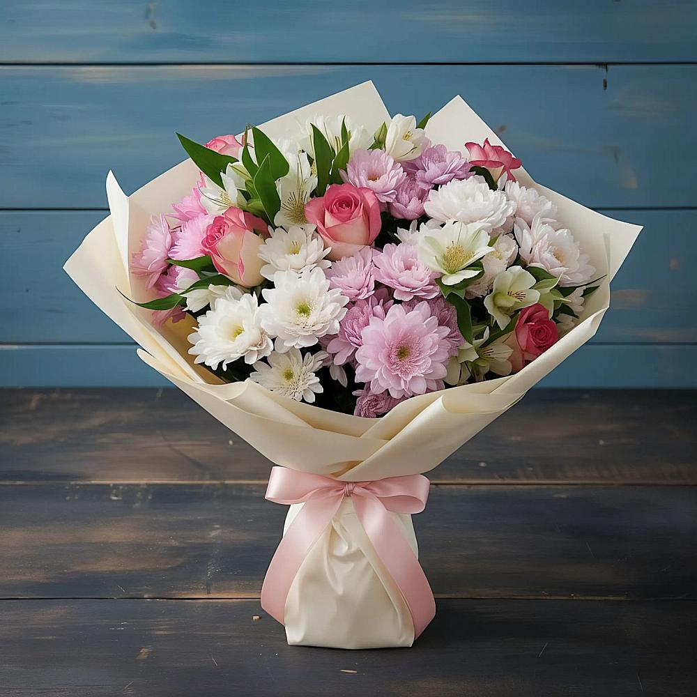 Букет цветов из: Хризантемы, Альстромерии и Розы в Палласовке